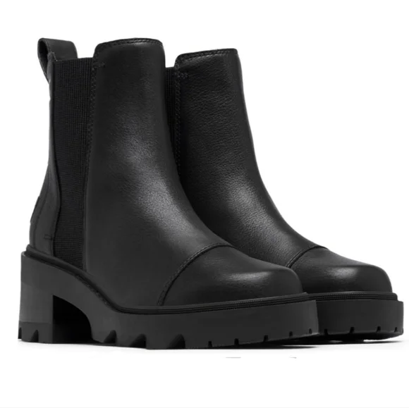SOREL Joan Now Chelsea Boot Black Pull On Lug Sole - Picture 2 of 10